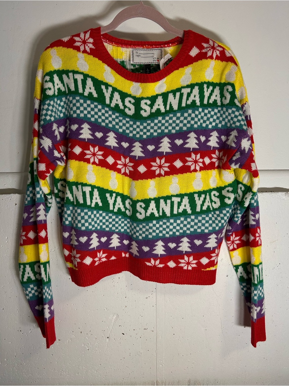 Red Green Yellow Purple Multicolor "Santa Yas" Crewneck Sweater NWT